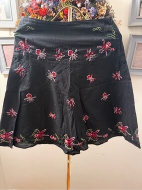 Autograph Black Skater Skirt with Pink & Green Floral Embroidery